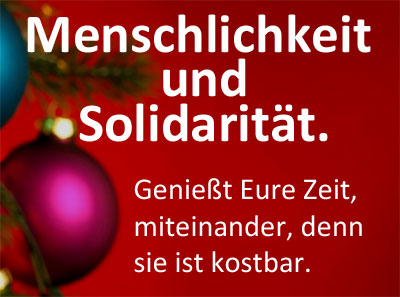 Wir alle wünschen Euch von Herzen eine friedliche Weihnachtszeit.