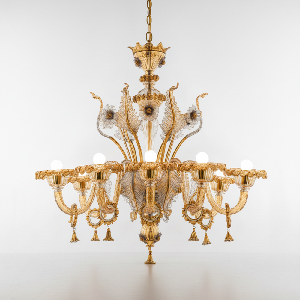 Lampadario Miss Veneziana ambra e oro in vetro di Murano