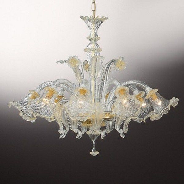 Veneziano  Originale lampadario di Murano trasparente con polvere oro 8 luci