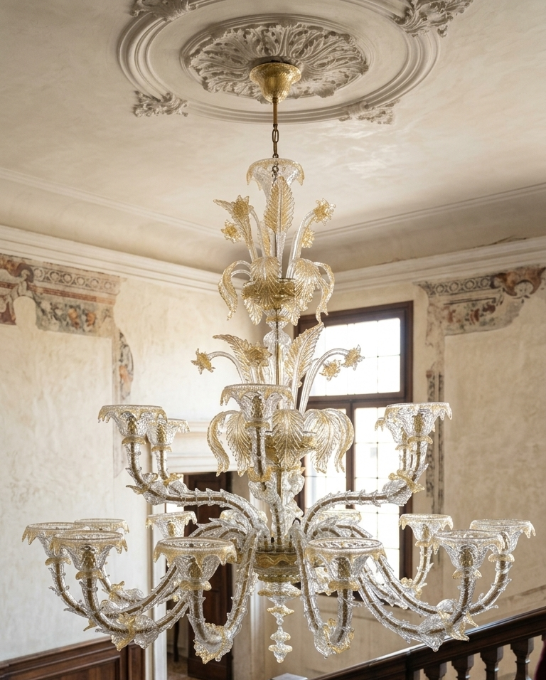 De Librije lampadario in vetro di Murano lavorato a mano 12 luci sfalsate per ambiente luxury
