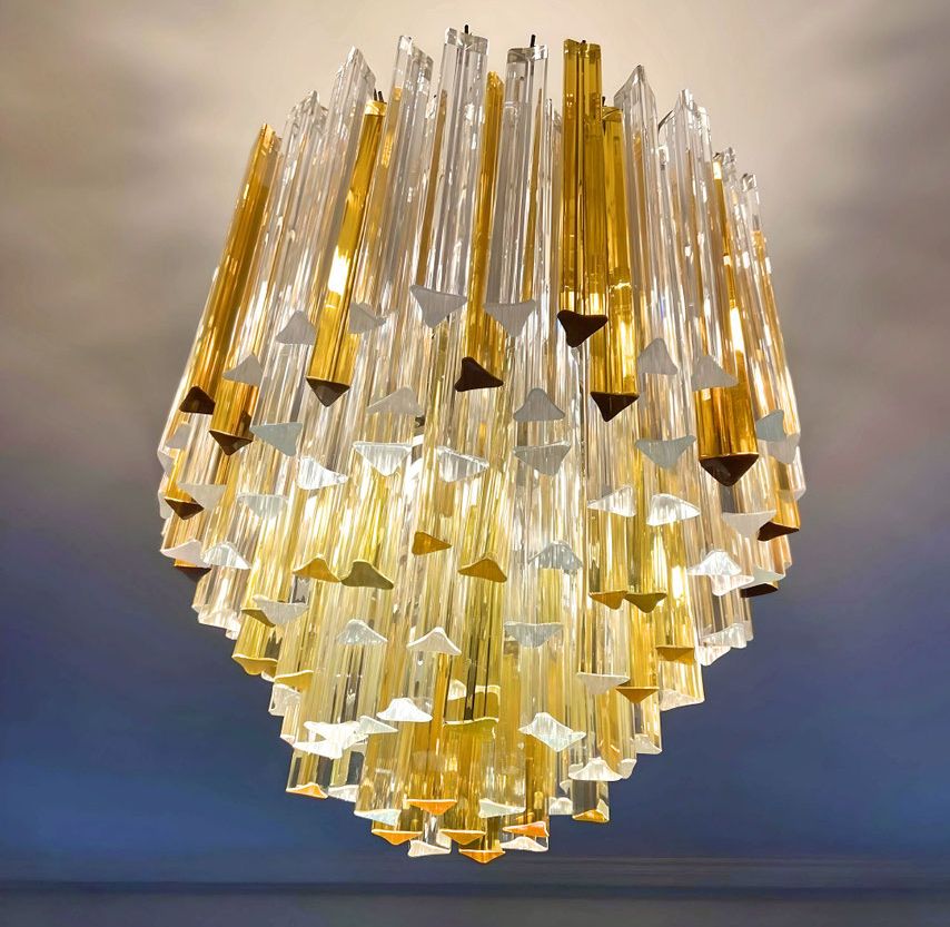 Lampadari con Triedri Donà trasparenti in vetro di Murano
