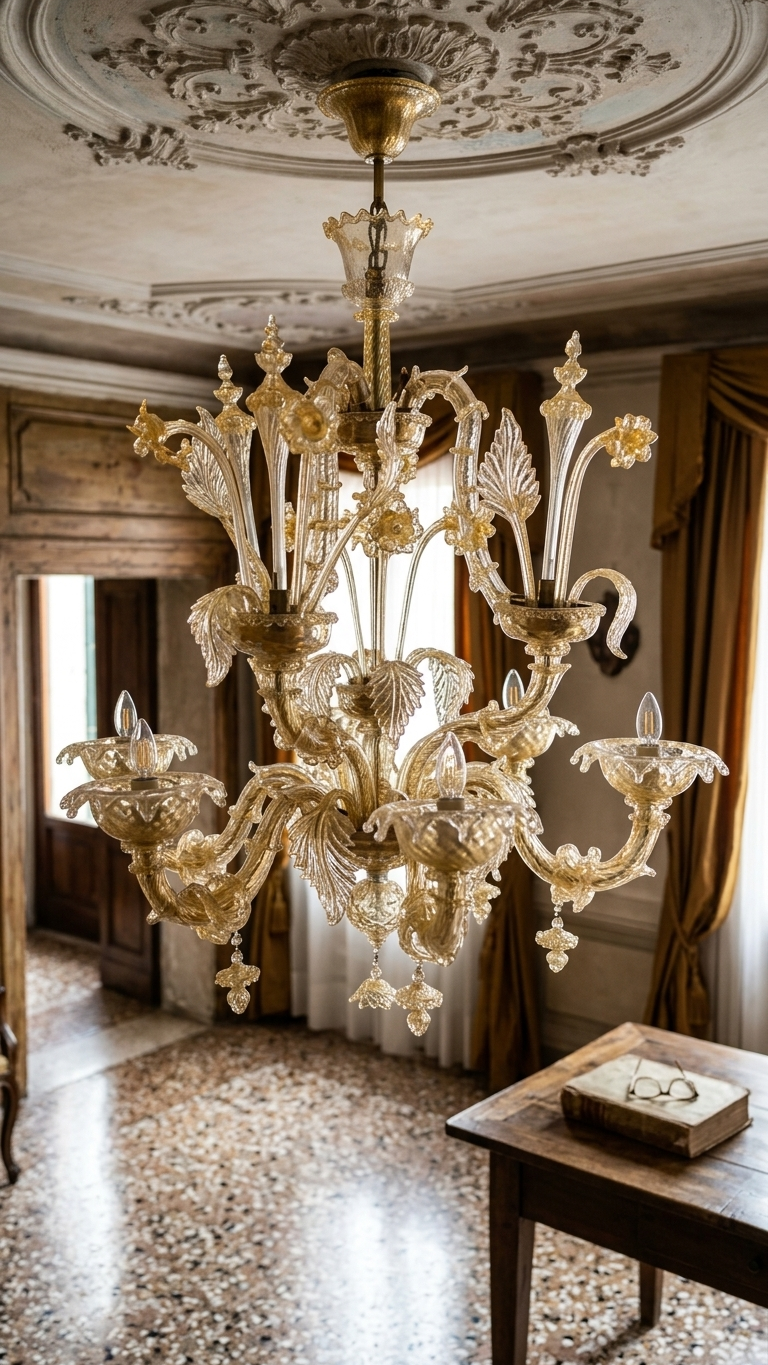 lampadario monumentale in vetro di Murano stile Carezzonico