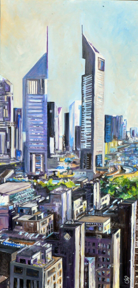 Emirates towers - huile sur toile - 50x100