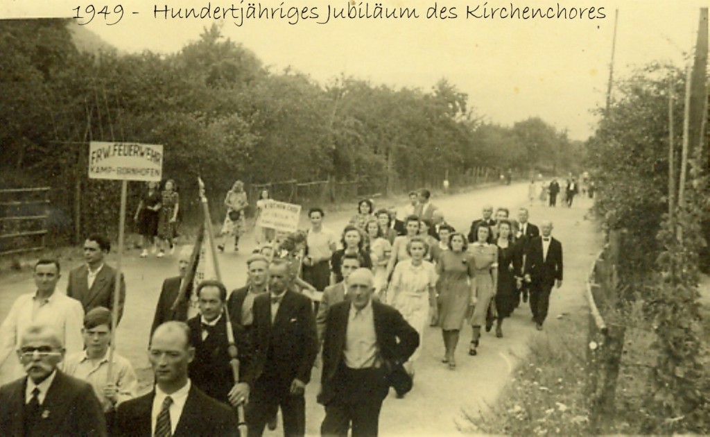 Kirchenchor 1949 Festzug.(Schifferverein- Feuerwehr- Kirchenchor)