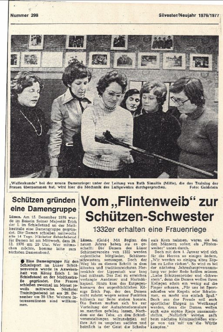 Gründung der Damenschießgruppe am 15.Dezember 1976