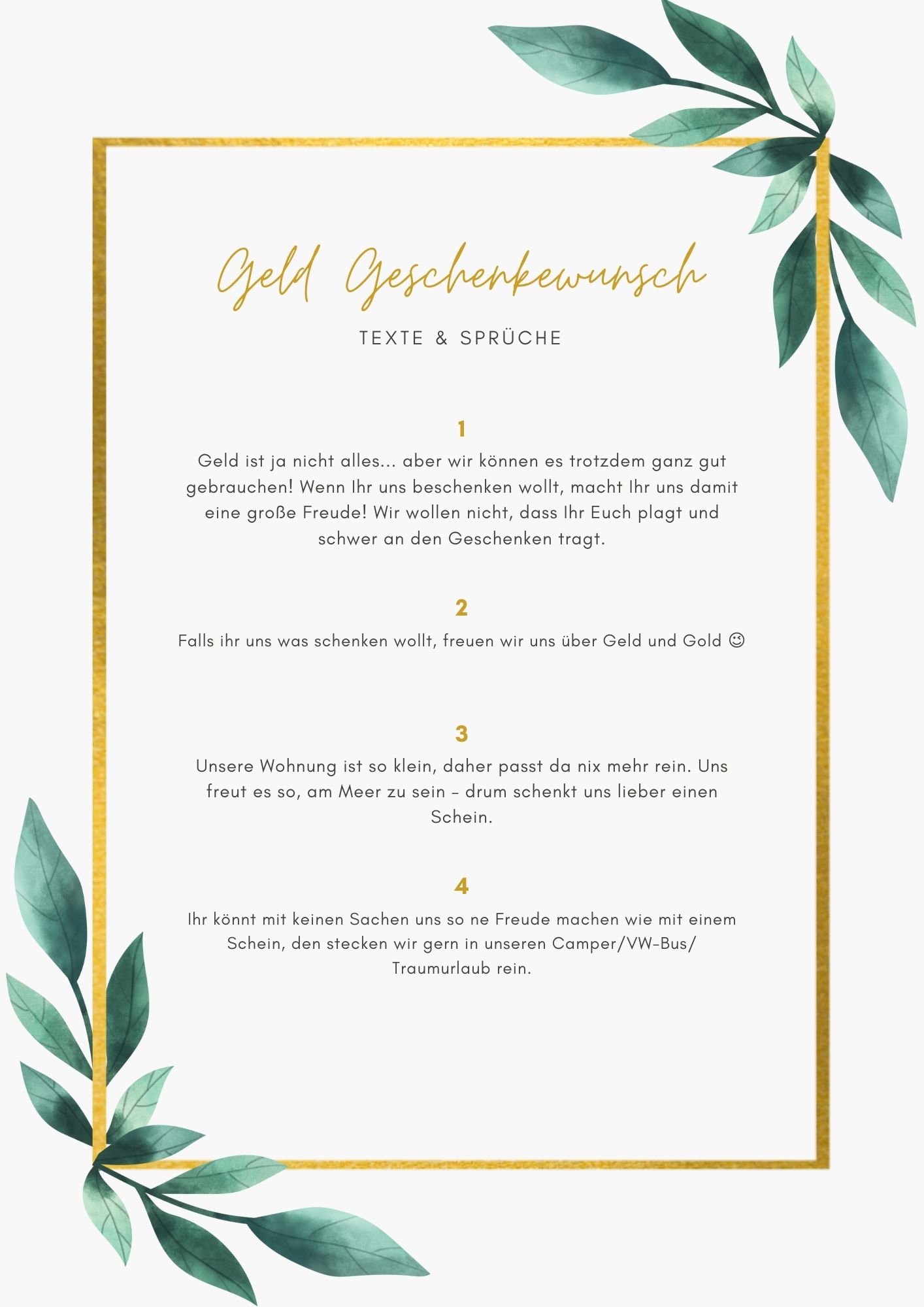 Wünscht ihr euch zur Hochzeit lieber Bares statt Rares? 19 Texte für den Hinweis auf Geld