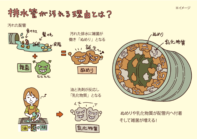 日頃から定期的にパイプクリーナーを使って洗浄する事で詰り防止予防になります。