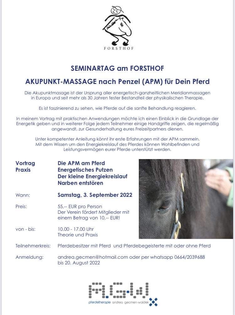 Seminartag am Forsthof- Akupunktur Massage nach Penzel (APM) für dein Pferd