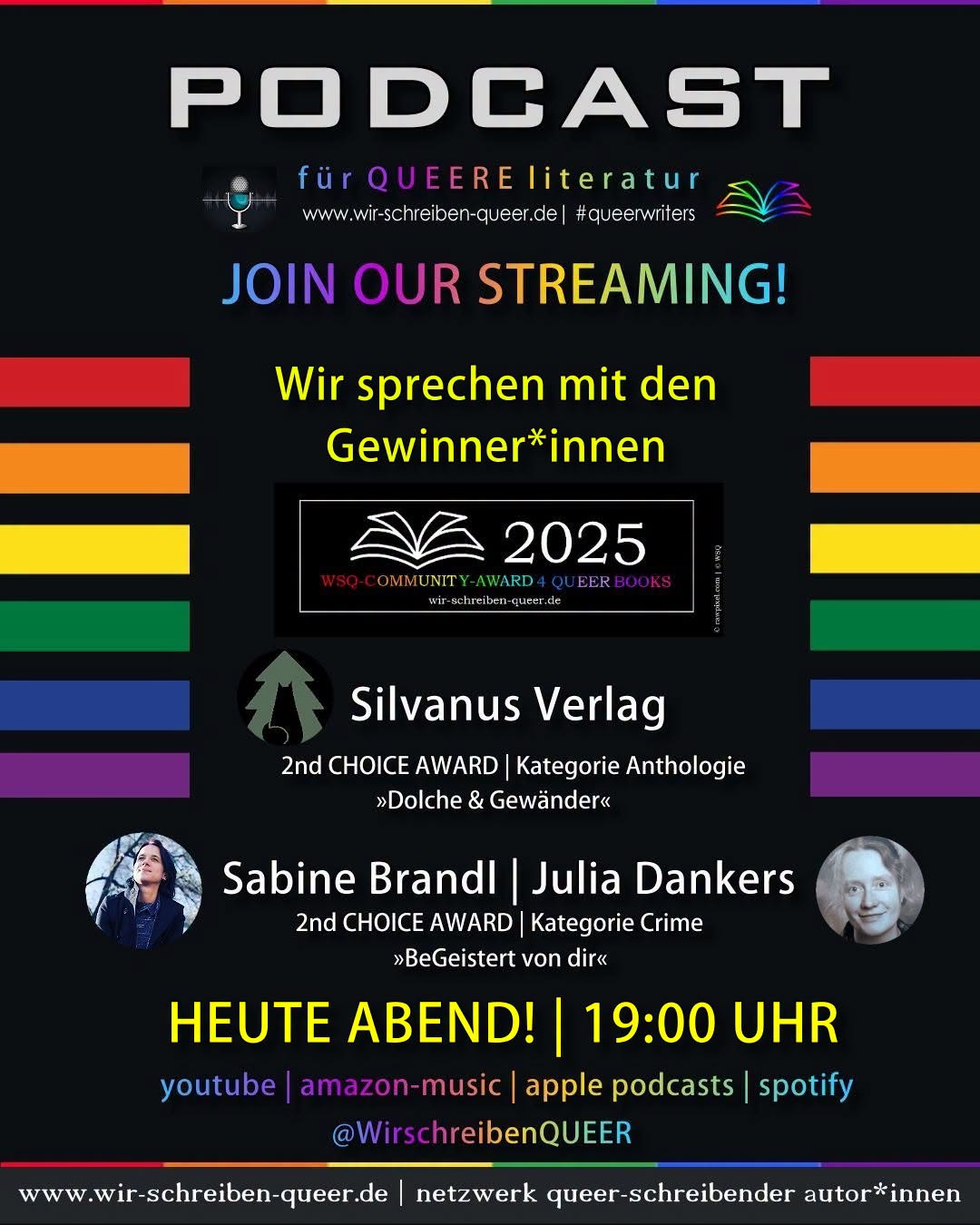 Interview mit Sabine Brandl und Jullia Dankers beim Podcast von "Wir schreiben queer"