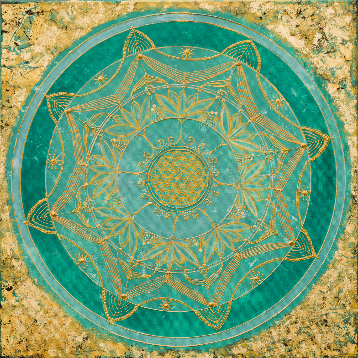 "Visionary" mit 24 Karat Blattgold 70x70cm VERKAUFT!