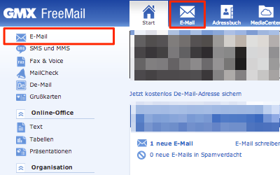 Bild: Eingang von Jimdo-E-Mails im GMX Postfach