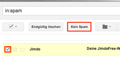Bild: Kein Spam von Jimdo-E-Mails im GMail Postfach