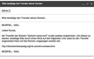 Beispiel: Bestätigen des Domaintransfers