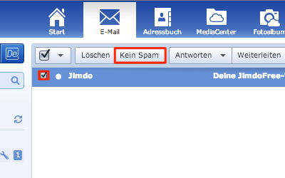 Bild: Kein Spam von Jimdo-E-Mails im GMX Postfach