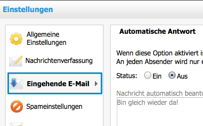 Bild: Jimdo Webmail Einstellungen Eingehende E-Mails