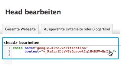 Jimdo Meta-Tag Head bearbeiten