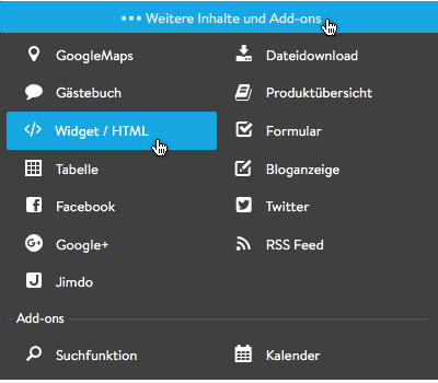 Widget / Html einfügen