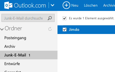 Bild: Junk E-Mail im Hotmail Postfach