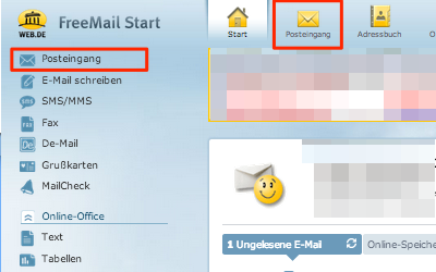 Bild: Eingang von Jimdo-E-Mails im web.de Postfach