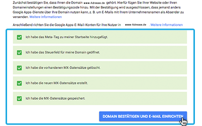 Google Apps Domain bestätigen und E-Mail einrichten