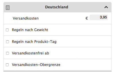 Jimdo-Shop Einstellungen Versandkosten Standard