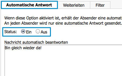 Bild: Jimdo Webmail Einstellungen Abwesenheitnachricht