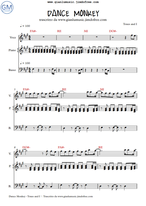 DANCE MONKEY SPARTITO TONES AND I GIANLUMUSIC Benvenuti su