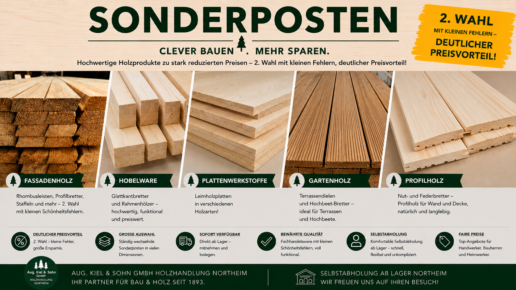 Holz-Sonderposten, Restposten und 2.-Wahl-Produkte