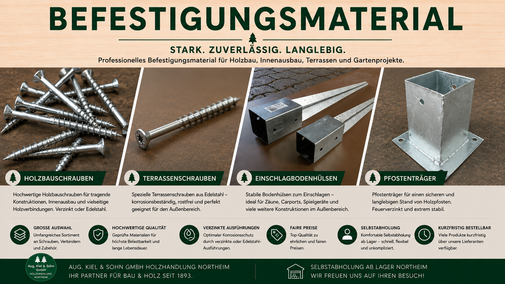 Befestigungsmaterial Holzbau und Gartenbau