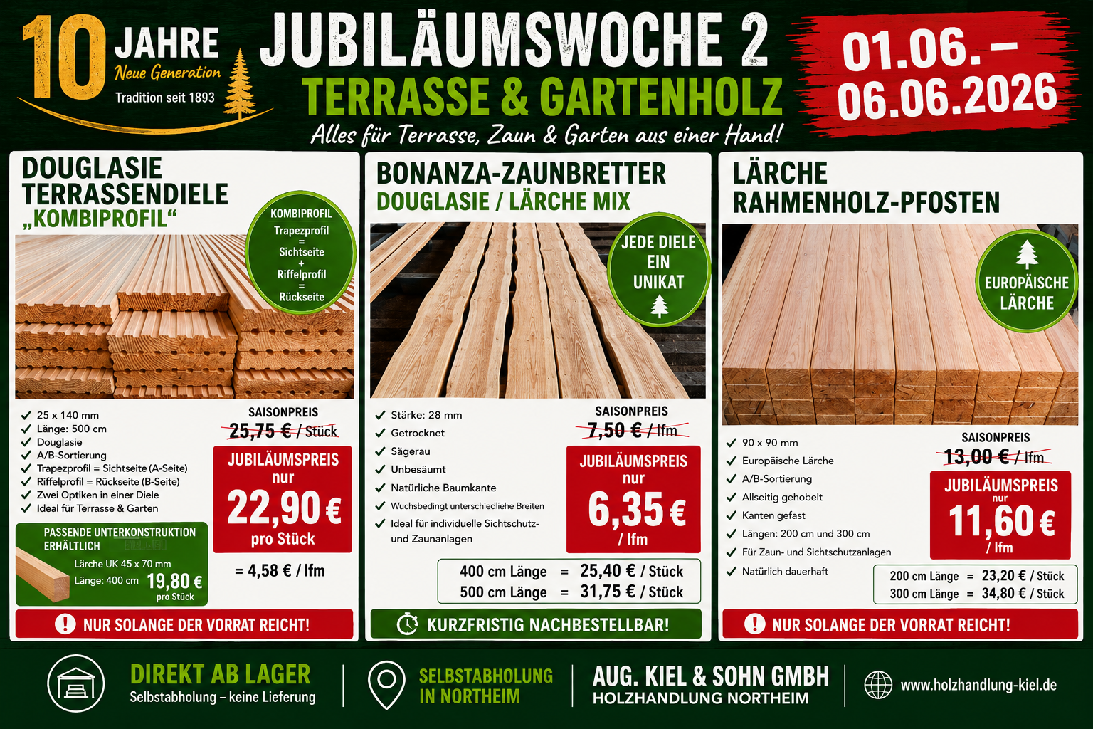 Terrasse und Gartenholz Jubiläumsangebote Aug. Kiel & Sohn GmbH