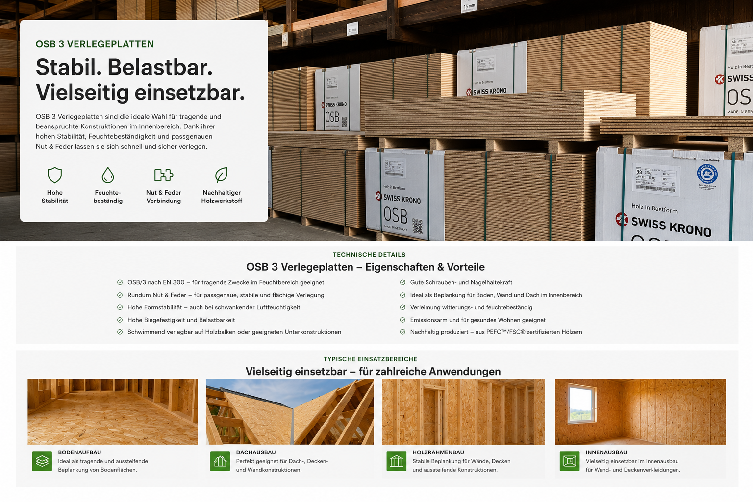 OSB 3 Verlegeplatten für Holzbau und Innenausbau