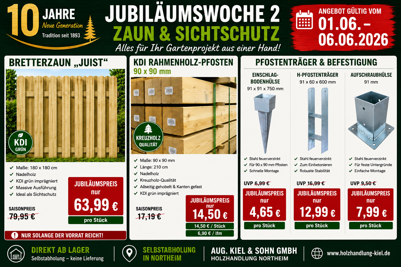 Zaun und Sichtschutz Jubiläumsangebote Aug. Kiel & Sohn GmbH