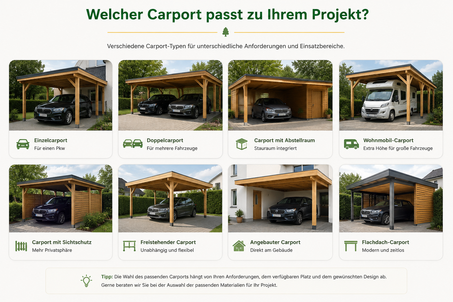 Übersicht verschiedener Carport-Typen