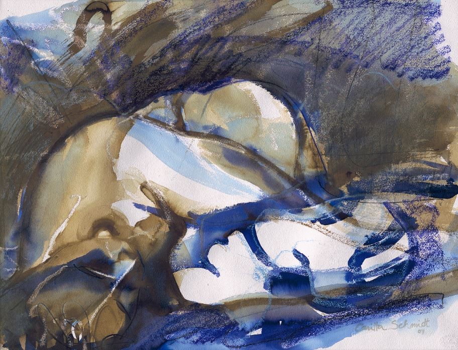 SOLD - Resting figure, 2004, 58 x 77 cm, ink and pastell on paper