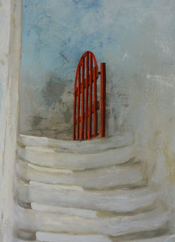 "Le portail rouge". 2015. Huile sur toile. 0,61 x 0,46.