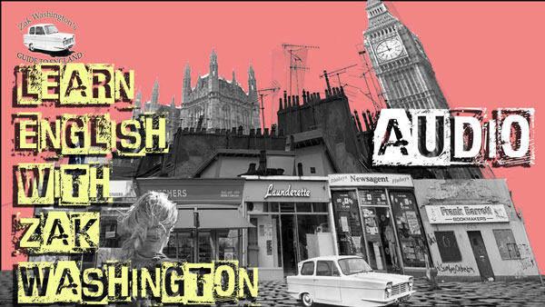 London street scene with attractive blond tourist looking at poor run-down High Street shops