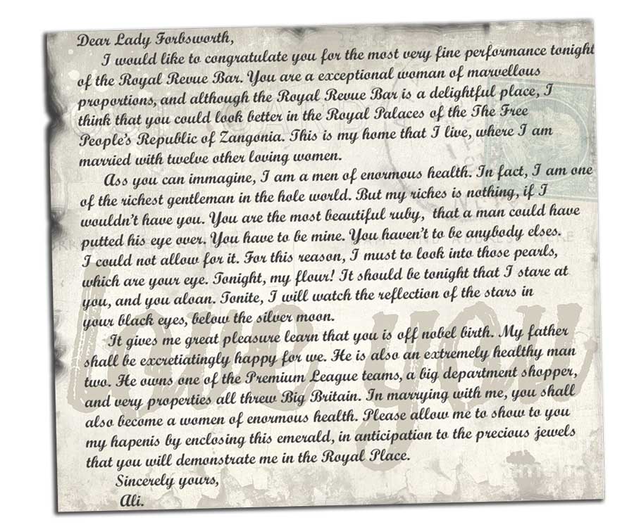 Letter with bad English grammar to be corrected by students