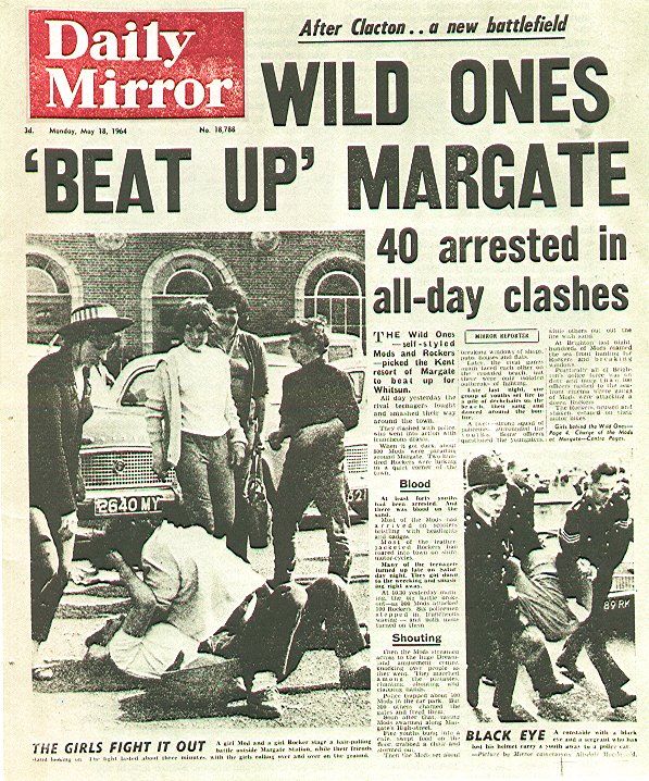 British culture photo: newspaper cover with photo of mods and rockers fighting