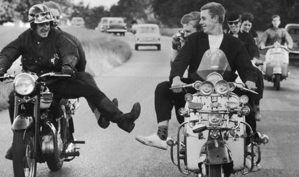 Photo of British mods and rockers on motorbikes causing problems in the 1960s