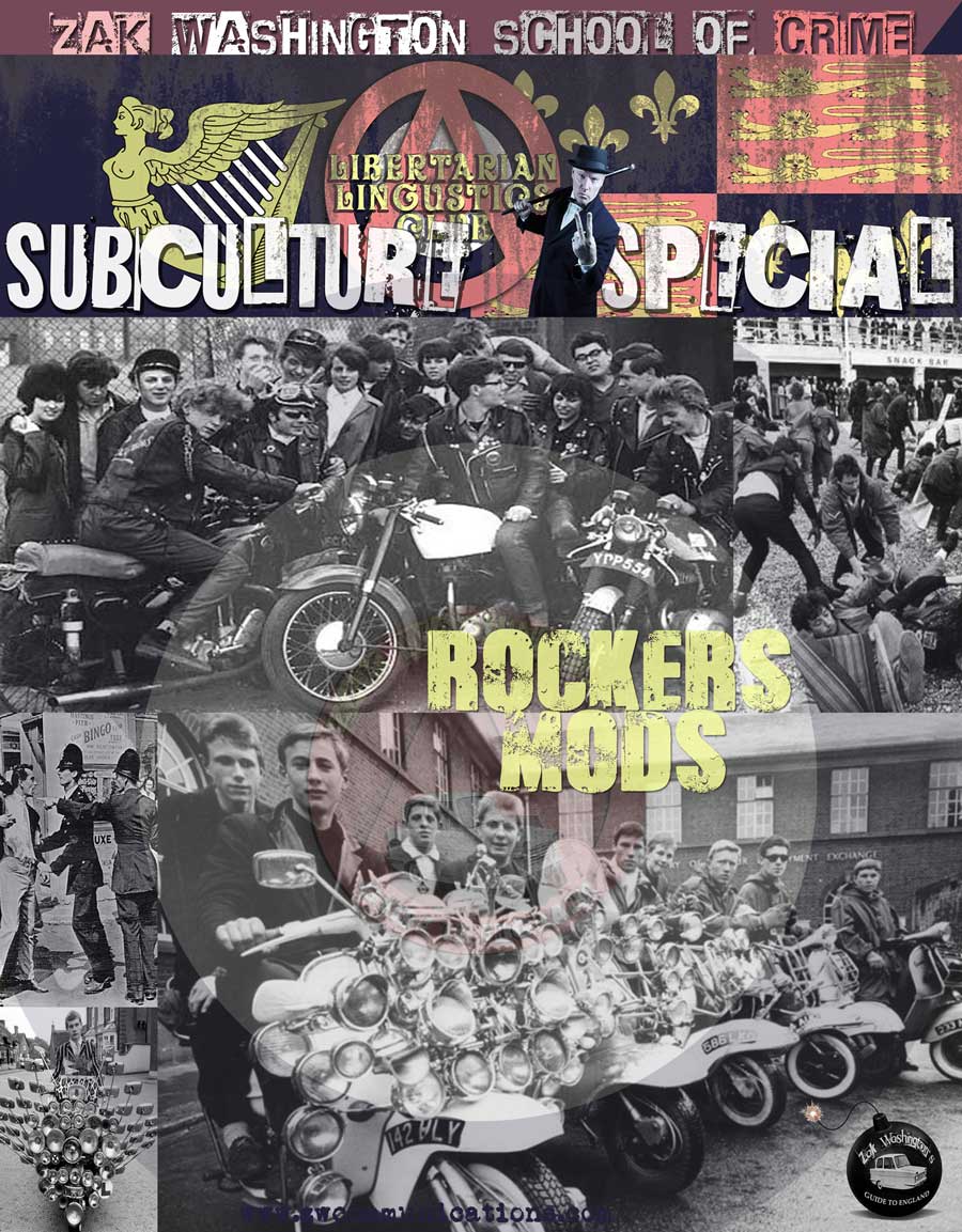 British culture: Mods and Rockers lined up aboard their scooters and motorcycles