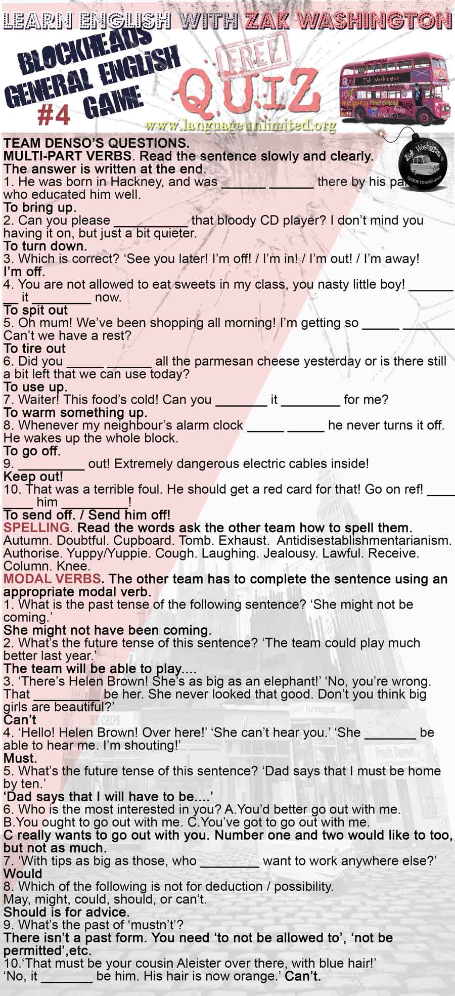 EFL English vocabulary quiz question sheet 2