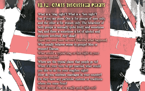 10.16 Classroom discussion about Stag Nights, Hen Nights and marriage celebrations 
