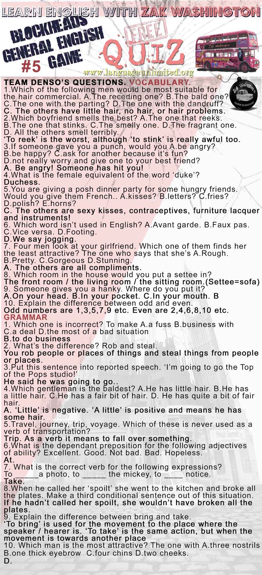 EFL English vocabulary quiz question sheet 4