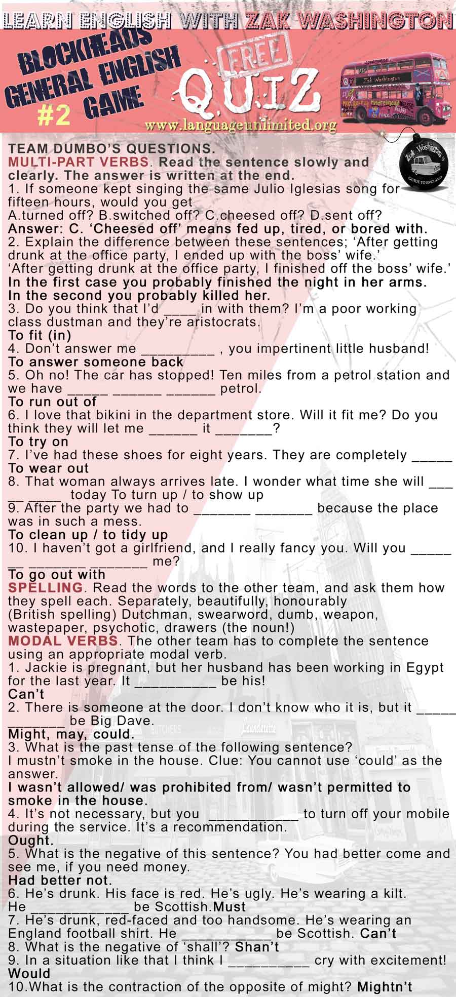 EFL English vocabulary quiz question sheet 1