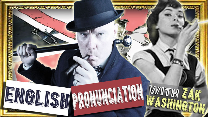 'English Pronunciation with Zak Washington' showing Zak with 1950s model in school uniform