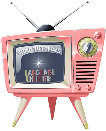 Vintage pink TV with Language Unlimited logo linking to Youtube
