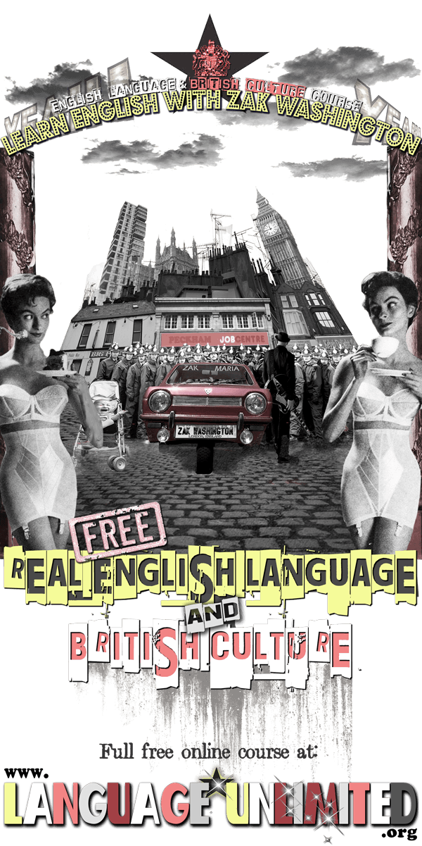 Chaotic collage of symbolic London street and cultural imagery