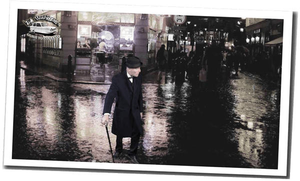 ZakWashington, stood in a rainy street in London's West End