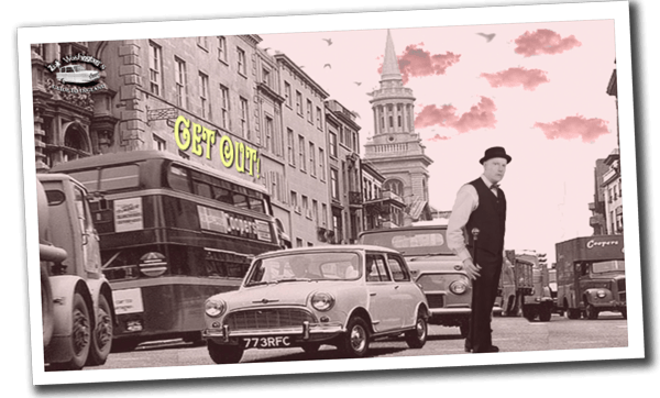 Polaroid shot of Oxford street, London street scene from the 1960s.