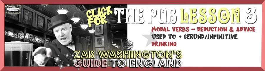 Clickable link to next lesson showing Zak ordering a drink in a pub